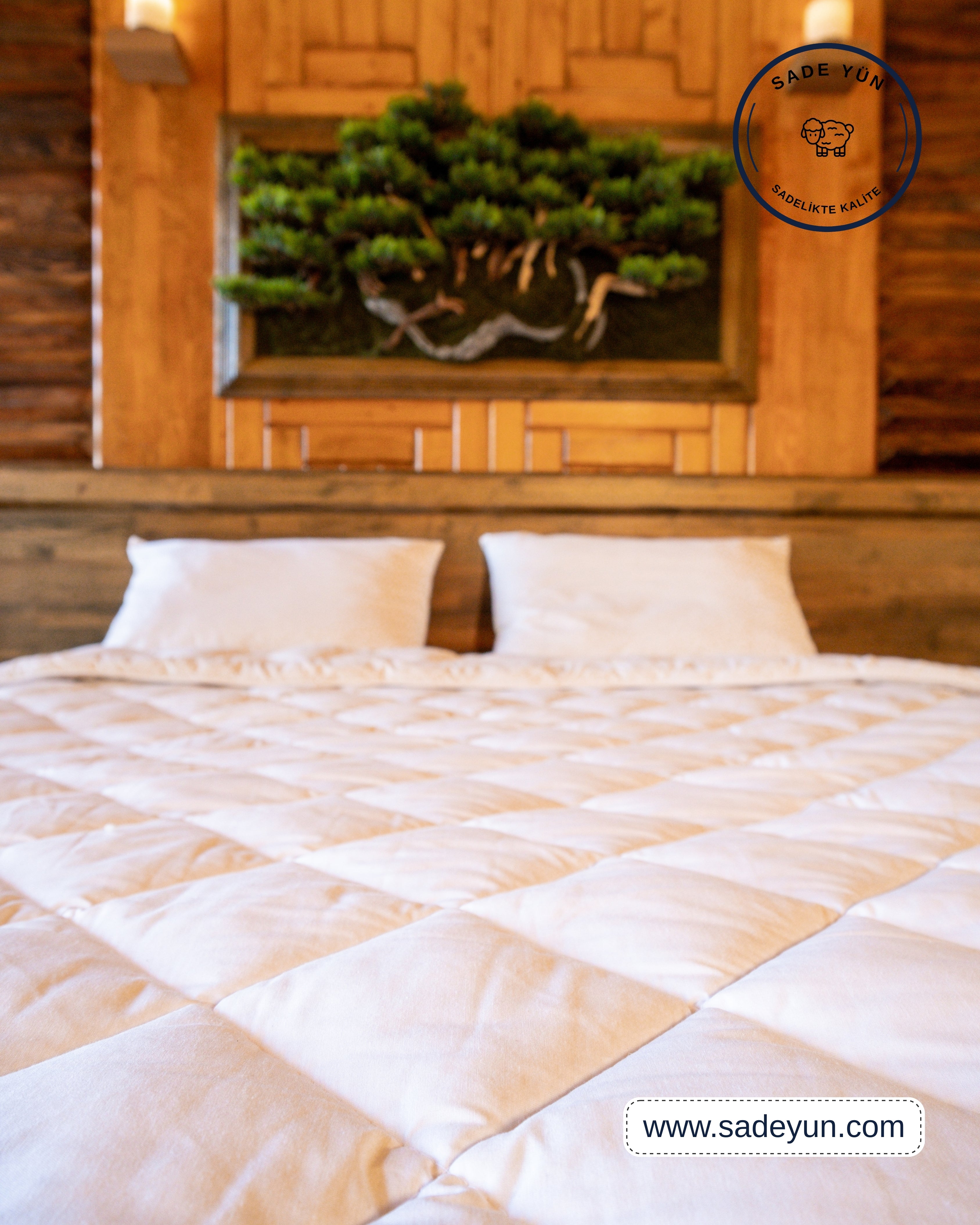 2 Adet Yün Yastık + 1 Adet Standart Boy Çift Kişilik Yün Yorgan – %100 Kuzu Merinos Yünü Seti