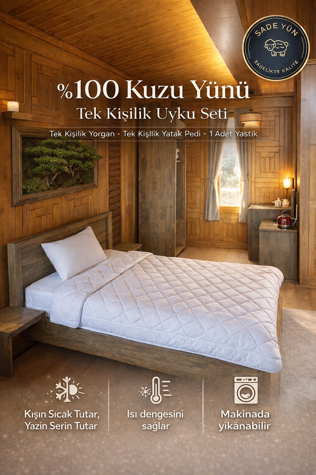 1 Kişilik Sade Yün Uyku Seti