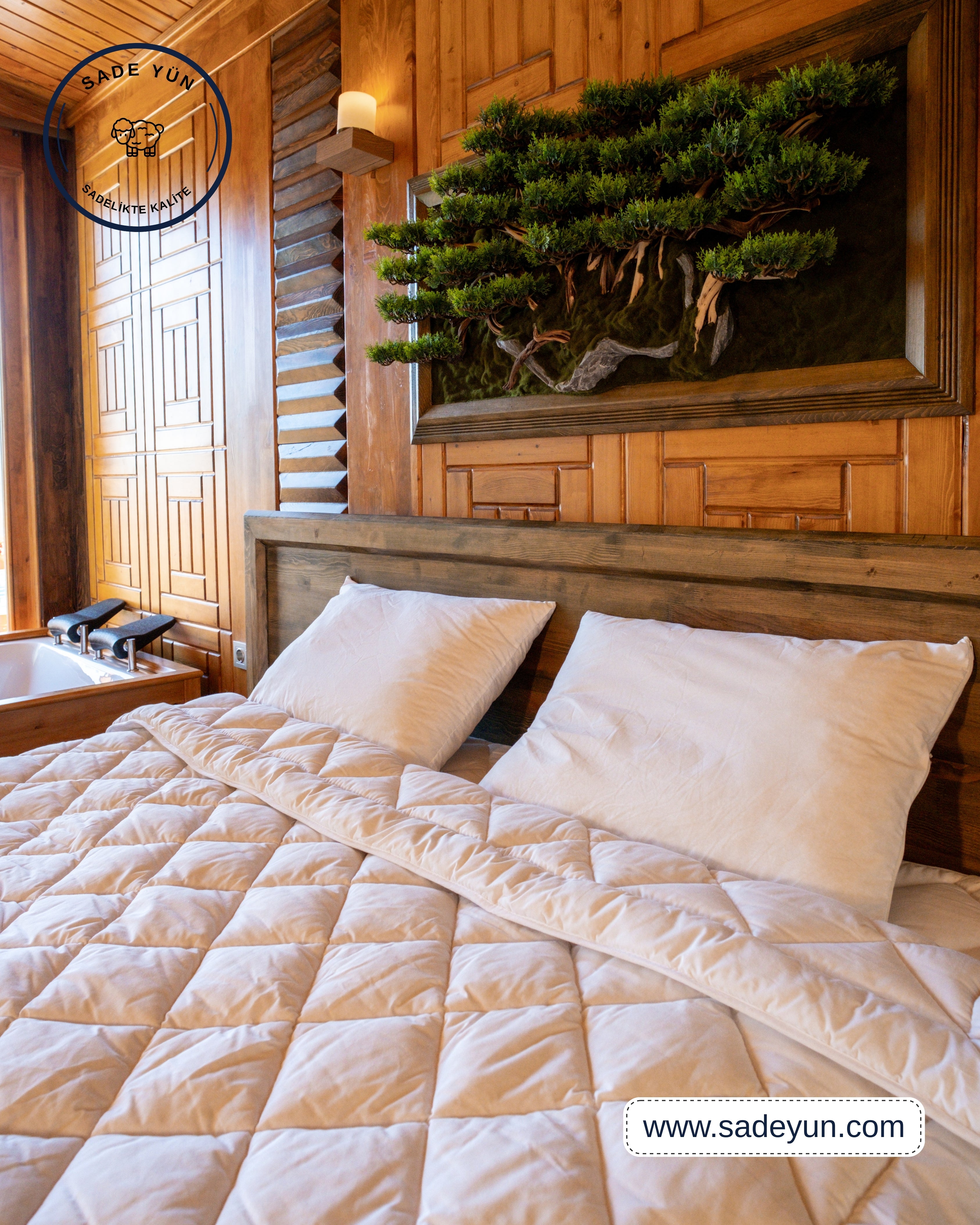 2 Adet Yün Yastık + 1 Adet Standart Boy Çift Kişilik Yün Yorgan – %100 Kuzu Merinos Yünü Seti