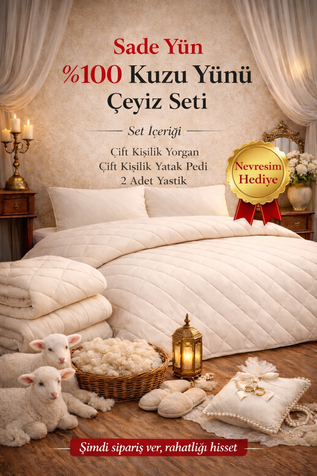 %100 Kuzu Yünü Çeyiz Seti