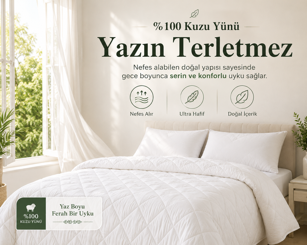 %100 Kuzu Yünü Yazlık Yorgan