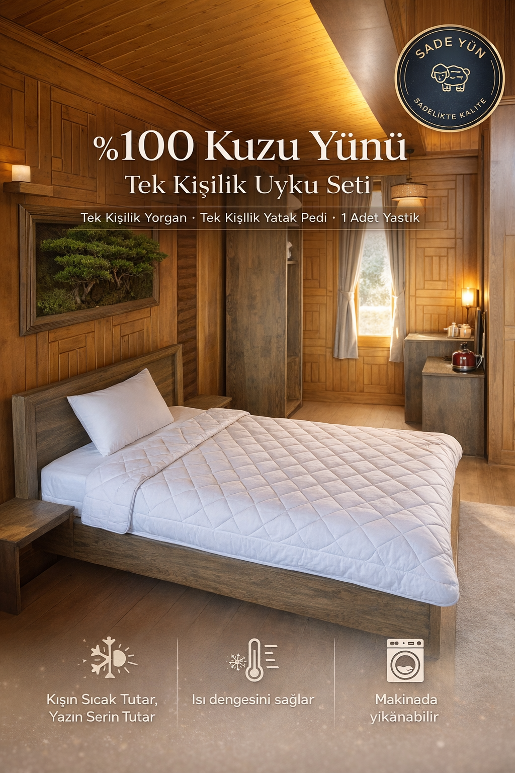 1 Kişilik Sade Yün Uyku Seti