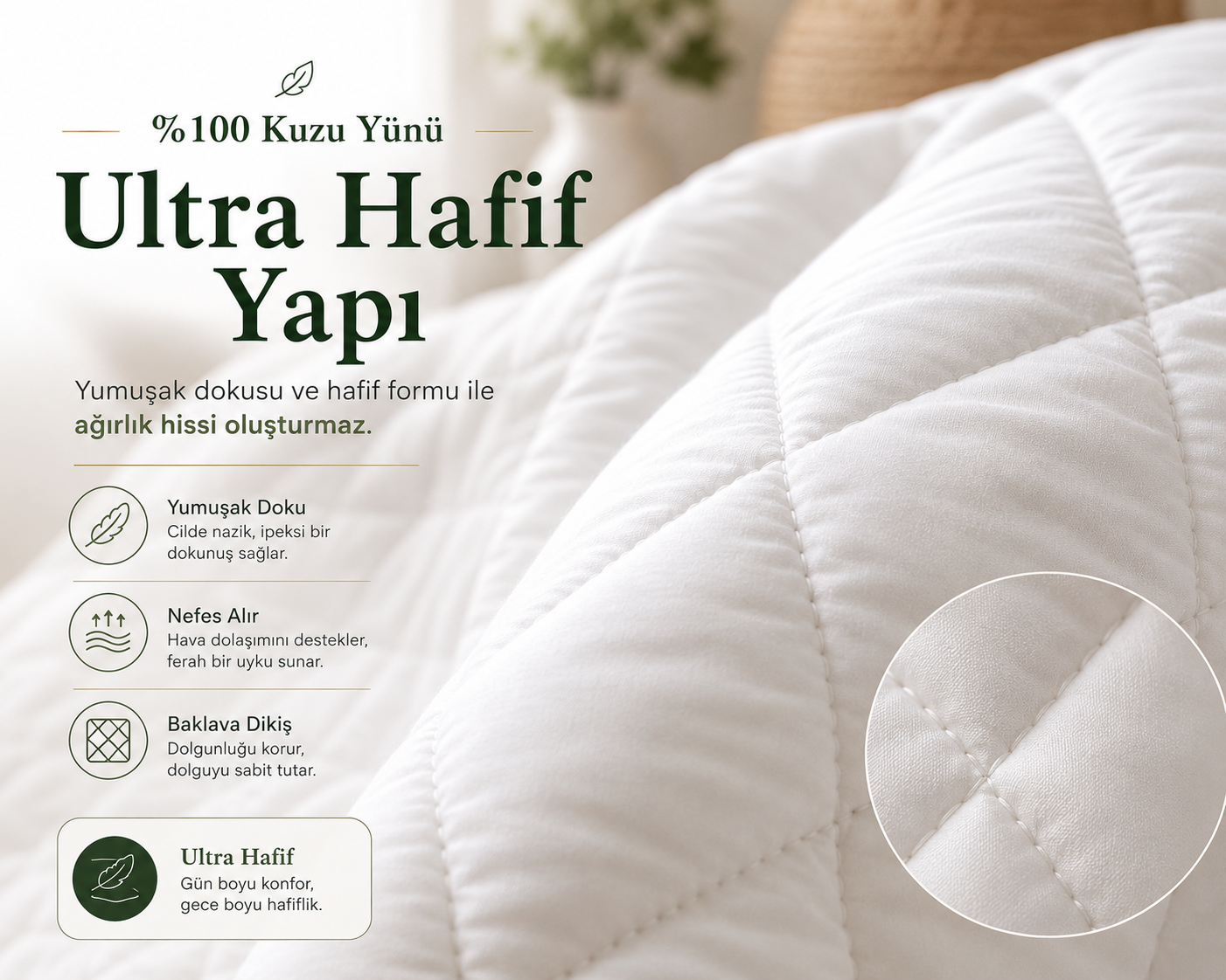 %100 Kuzu Yünü Yazlık Yorgan