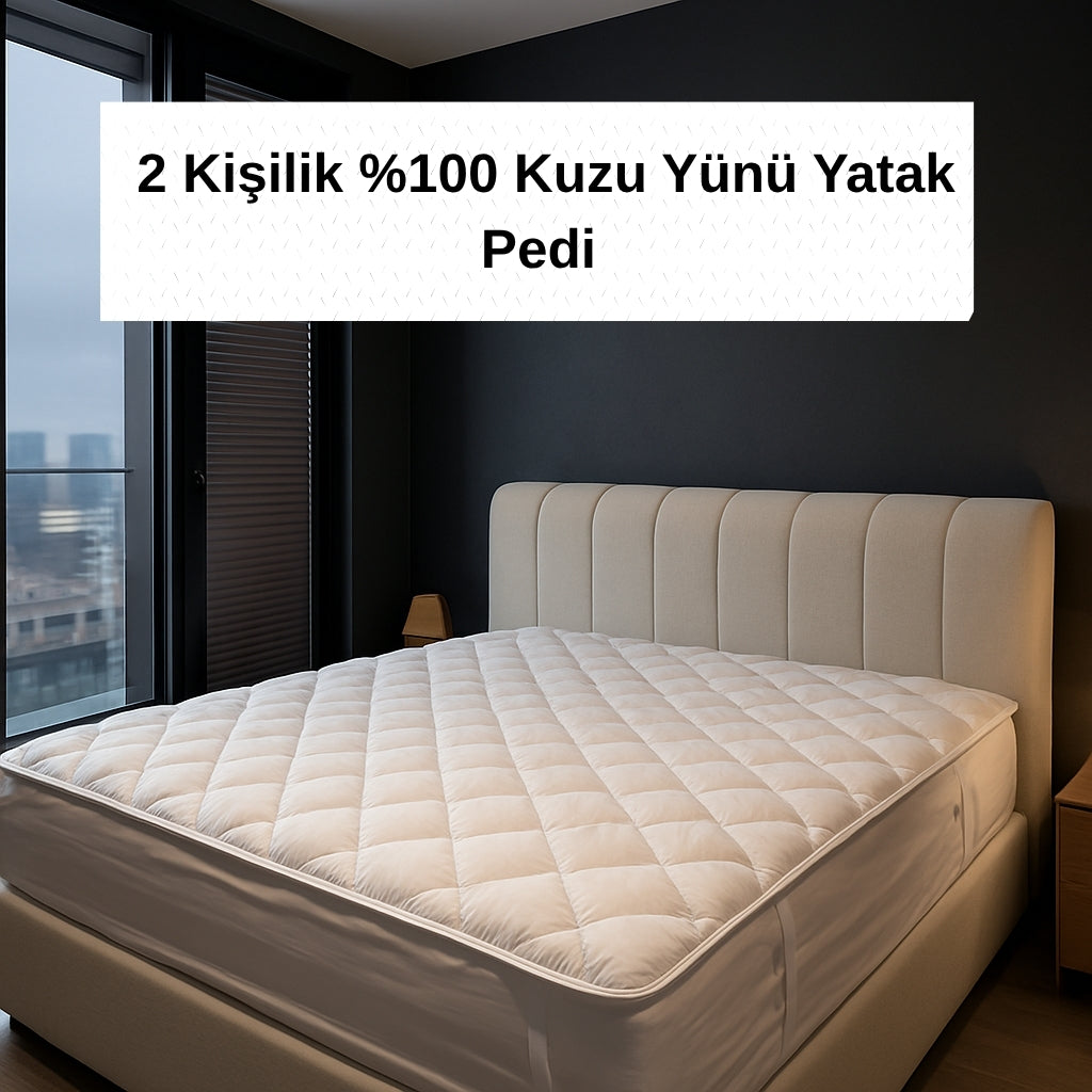 2 Kişilik Kuzu Yünü Yatak Pedi 160*200