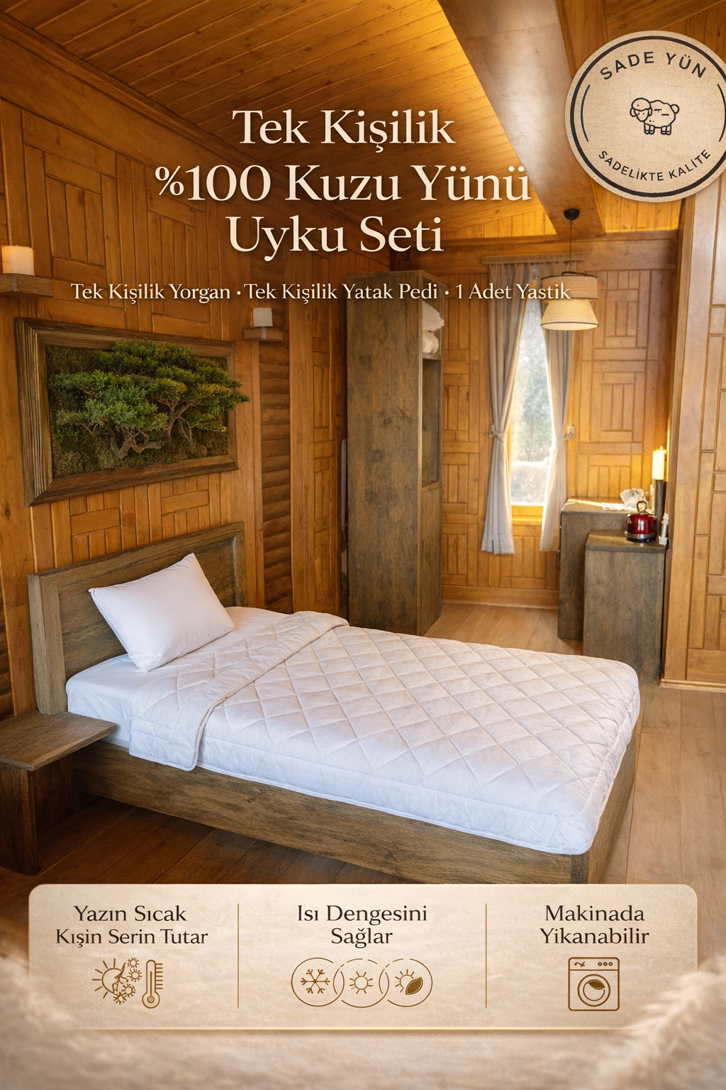 1 Kişilik Sade Yün Uyku Seti