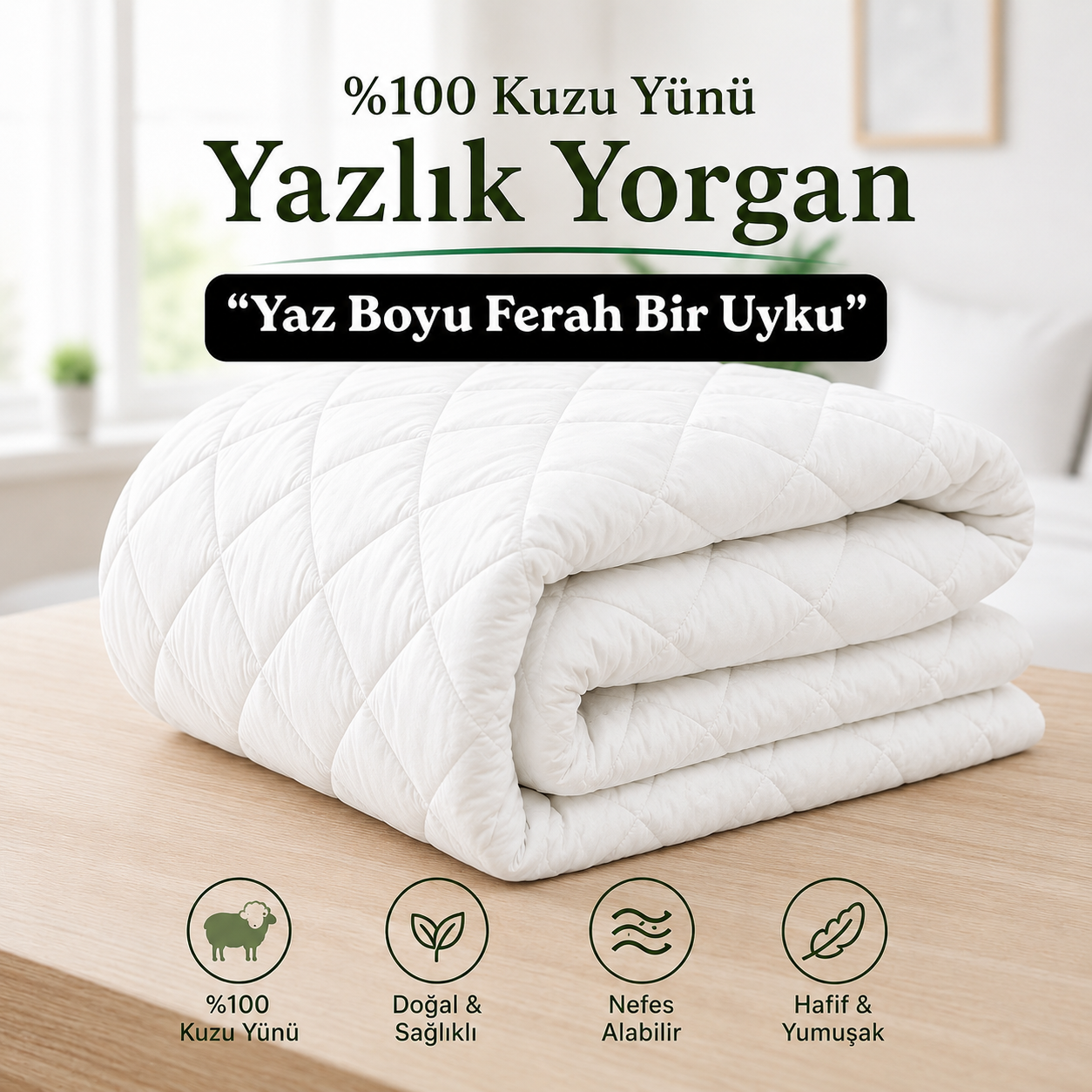 %100 Kuzu Yünü Yazlık Yorgan