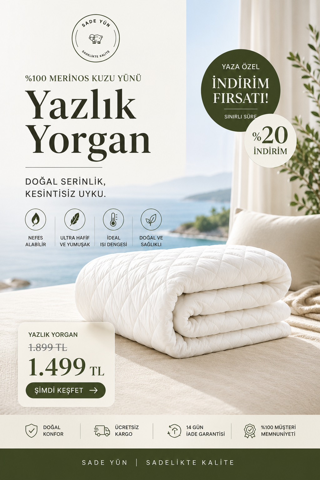 %100 Kuzu Yünü Yazlık Yorgan