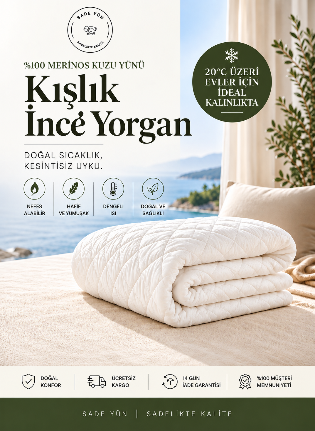 %100 Kuzu Yünü Kışlık İnce Yorgan